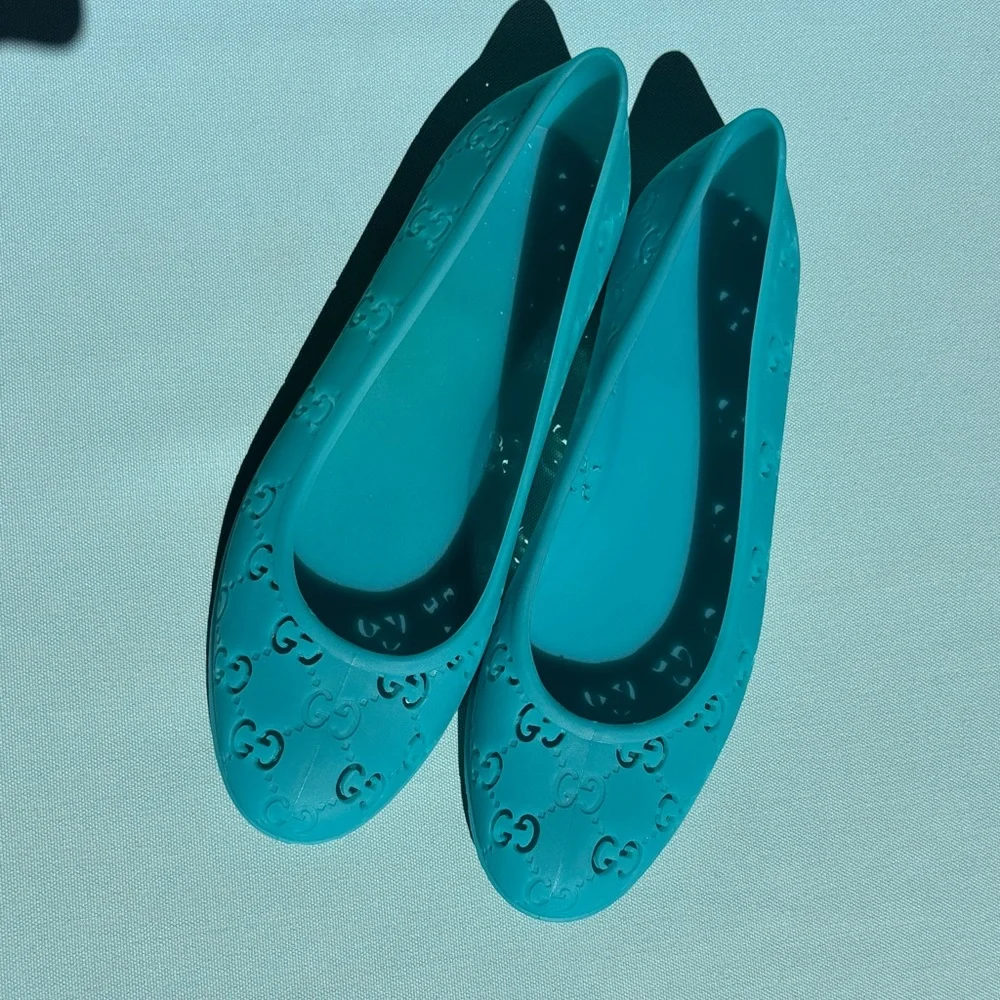 Authentic Gucci Teal GG  Rubber Jelly Ballet Flats EU 40 (US 9.5–10) NIB - Picture 14 of 16